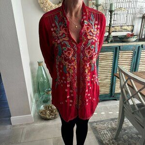Johnny Was Embroidered Tunic Top Size M
